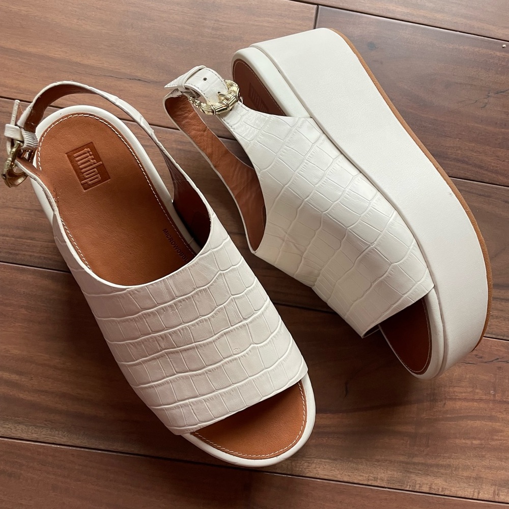 Fitflop Eloise Croc-Print Sandals White Size 8